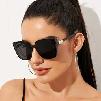 Značka Dizajnér Cat Eye Slnečné Okuliare Žena Vintage Čierne Zrkadlo Slnečné Okuliare Pre Módu Veľký Rám Pohode Sexy Žena Oculos