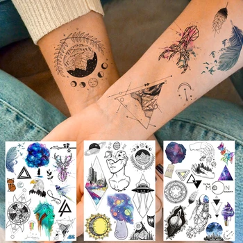 Krásne Vesmíru Falošné Dočasné Tetovanie Pre Ženy, Dievča Deti Galaxy Star Tetovanie Nálepky Geometrické Vodotesné Telo Ruky Tetovanie