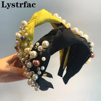 Lystrfac Módne Retro Uzol Pearl Hairband pre Ženy Wild Široký Elegantný hlavový most Dámy Vlasy Slučky Ženské Vlasové Doplnky