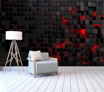 Vlastné tapetu abstraktných de parede námestie black red gradient 3d Обои pozadí steny obývacia izba, spálňa hotel dekorácie фотообои