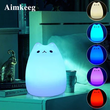 Nočné Lampy, USB Farebné Kremíka Zvierat Svetlo Mačka Kremíka Dotykový Snímač s LED Mäkké Dýchanie Cartoon Roztomilé Dieťa