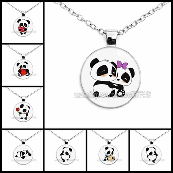 Roztomilý Kreslený Chlpaté Panda Reťazca Náhrdelník Naughty Malého Medveďa Zvierat Sklo Cabochon Prívesok Náhrdelník Šperky pre dievča a chlapca