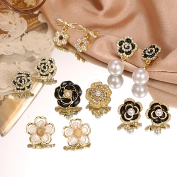 Nádherné Vintage Classic Kvety Camellia Stud Náušnice Perly Luxusné Šperky Náušnice Pre Ženy Drahokamu Ruže Náušnice