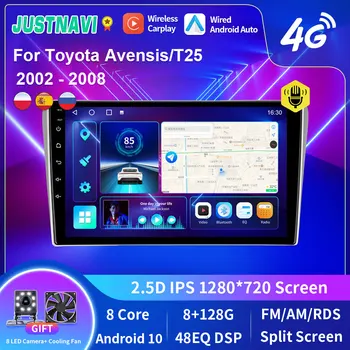 JUSTNAVI Android10 Pre Toyota Avensis/T25 2002 - 2008 Auto DVD, GPS Navigácie, BT, WIFI Google play magnetofón 1080P Zrkadlo odkaz