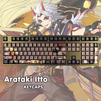 PBT Genshin Vplyv Keycaps Mechanické Klávesnice Výzdoba v Pohode Človek Arataki Itto Keycap Cosplay Príslušenstvo Anime Keycaps