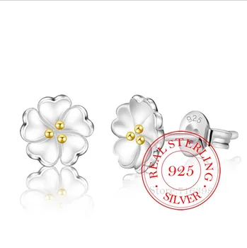 925 Sterling Silver Čerešňové kvety Stud Náušnice Pre Ženy Svadobný Dar Žena pendientes mujer moda