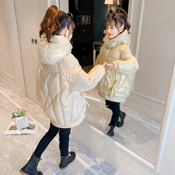 Dievčatá Bunda 2021 Zime Teplé Vetru Rainproof Kapucňou Outwear Singel Svojim Kabát Detské Oblečenie 4-16 Rokov