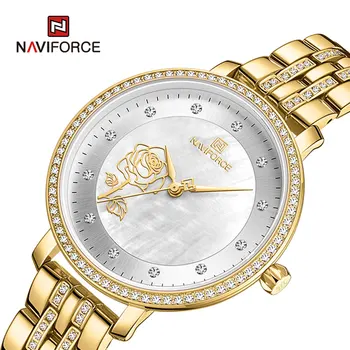 Luxusné Značky NAVIFORCE Ženy Zlaté Hodinky Elegantné Módne Dámske Náramkové hodinky Quartz Creative s Diamanty, hodinky Vodotesné Hodiny