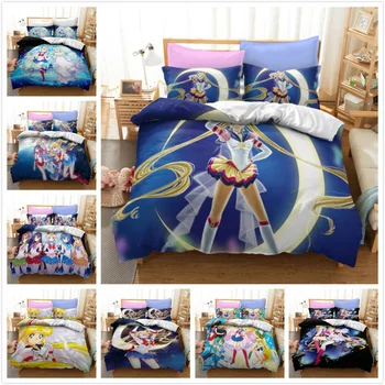 Sailor Moon Dievčatá posteľná bielizeň Nastaviť Deti Deka Kryt Cartoon 3D Vytlačené Deti Spálňa Jeden Doule Kráľ Perinu Nastaviť