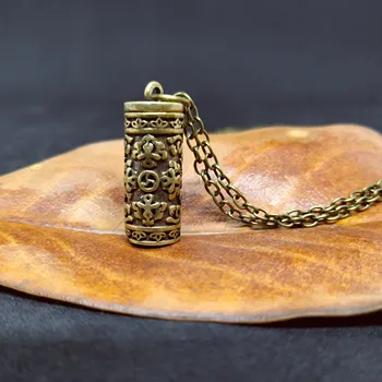 Retro Mosadz Kremácie Mini Urč Popol Varnej Nádobky Prívesok Náhrdelník Sanskrte Mantra Plastický Prívesok Charm Pamätník Šperky