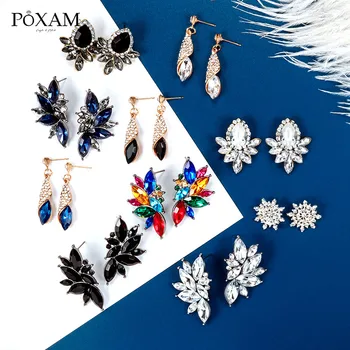 POXAM kórejské Vyhlásenie Black Crystal Náušnice Pre Ženy Geometrické AAA Zirkón Hot Predaj Stud Náušnice 2019 Ženské Módne Šperky