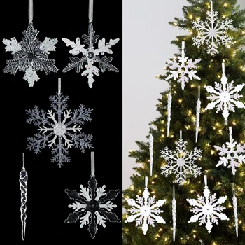 Lesklé Cencúľ Ľadu Kužeľ Snowflake Vianočné Dekorácie Vianočný Strom Visí Ozdoby Falošné Snowflake Elsa Strany Dekoroch Zimné Navidad
