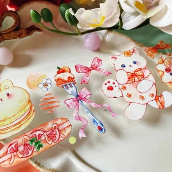 Krásne Sladké Ovocie Tortu Bunny Lesklé Washi PET Pásky pre Karty, Takže DIY Scrapbooking Dekoračné Nálepky