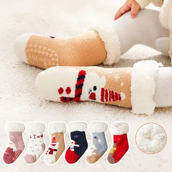 Zimné Novorodenca Cartoon Vianočné Ponožky Zahustiť Bavlna Teplé Podlahy Deti Ponožka Non-Slip Deťmi Termálne Ponožky Pre 0-4 Rokov