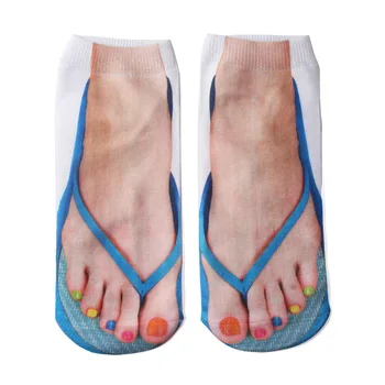 1 Pár Žien Členkové Ponožky Flip Flops Dizajn Dievčatá Zábavné Bláznivej 3D tie-Dye Ponožky Novinka Hlúpo Vyzerajú Ako Obuv Sandal EÚ 32-38
