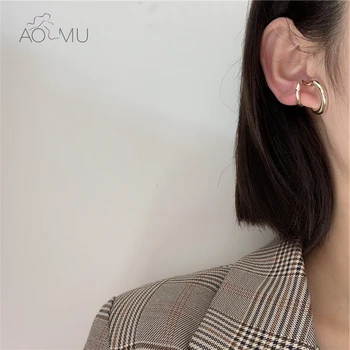 AOMU 1Pcs Minimalistický Geometrické Skreslenie Dvojvrstvové Ucho Putá Účel Klip Kovové Náušnice, Bez Piercingu pre Ženy, Mužov 2020