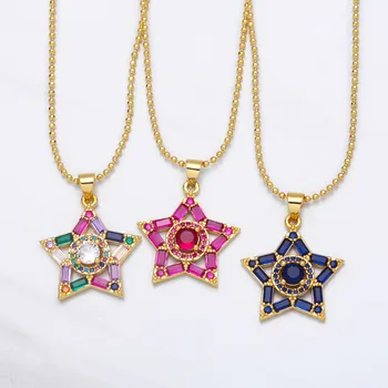 FLOLA Korálkové Reťaze Náhrdelník Medi Zirkón Multicolor Star Náhrdelník pre Ženy Darček pre Dievčatá Pozlátené Rainbow Šperky nkea075