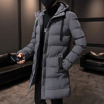 2021 Značku oblečenia Mužov Zimná Vetrovka Dlho Oddiel 2 farby Nové Teplé Zahustiť Bunda Outwear Vetru Kabát s Kapucňou Plus Veľkosť S-4XL