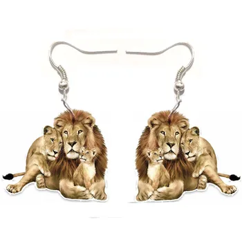 1 Pár Lev Akryl Náušnice Lions Rodiny Náušnice Dámske Šperky Darček Ženy Milujú Kúzlo Zvierat Roztomilý Nie 3D Big Visieť Uchu Krúžok