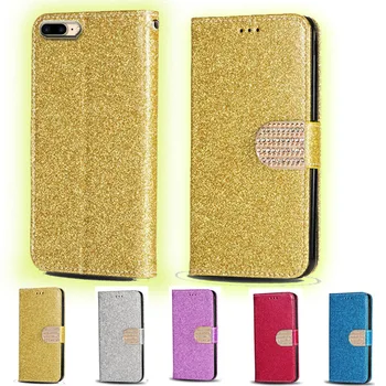 Pre Apple iPhone 8 Plus Luxusný Lesk Diamond Flip Kožené Peňaženky Telefón puzdro Pre Apple iPhone 7 Plus kryt telefónu s card