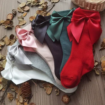 Baby Dievčatá Ponožky Jeseň Batoľa Veľký Luk Kolená Vysoké Dlhé Mäkké Roztomilý Detský Vianočný Ponožka Bavlna Červená Novorodenca Socken Pre 0-5 Rokov