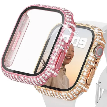 Kryt Pre Apple Hodinky Prípade 45mm 41mm 40 mm 44 mm Príslušenstvo Diamond Screen Protector tvrdeného skla iwatch series 7 3 4 8 5 6 SE
