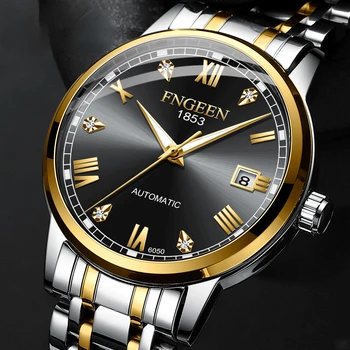 2022 Nové Gold Black Luxusné Muži Mechanické náramkové hodinky 30 m Vodotesný Dátum Automatické Hodinky z Nerezovej Ocele Športové Hodinky pre Mužov