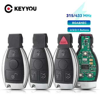 KEYYOU Smart Remote Auto Kľúč Pre Mercedes Benz Rok 2000+ Podporuje Originálne NEC a BGA 315MHz Alebo 433.92 MHz 2/3/4 Tlačidlá