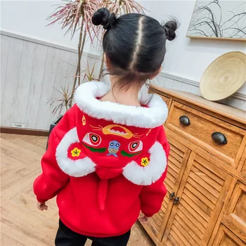 Nový Rok Detí Pribrala Kostým Červená Čínsky Štýl, Výšivky Vzor Tigra Zime Jar Chlapci Dievčatá Oblečenie, Sveter