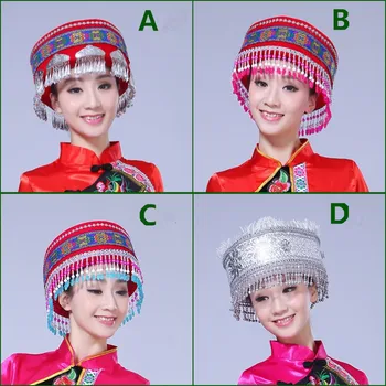 4 štýly čína menšiny klobúk s strapec pre dospelých vintage hlavový most miao oblečenie nosiť hlavu miao klobúk tanec hlavu nosenie