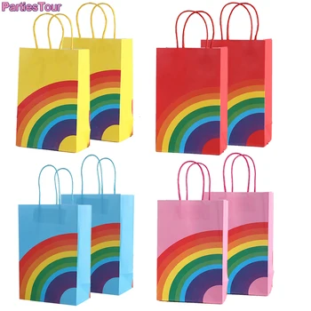6pcs Rainbow Darčekové Tašky Candy tašky s rukoväť svadobné, Vianočné dieťa sprcha Darček Sladkosti Taška dieťa Dúhy narodeninovej party Dodávky