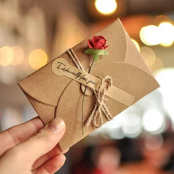 1PC Retro Suchý Kvet DIY Kraft Papier Obálky Pozvanie, Blahoželanie Pozvanie Obálky Valentína