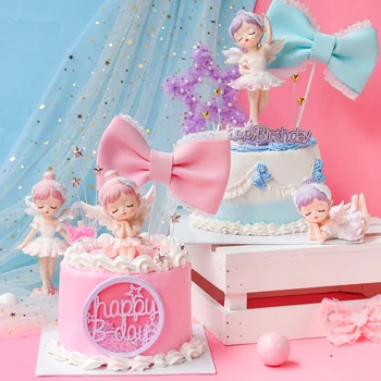 Balerína Anjel Cake Decoration Krst Dievča Happy Birthday Cake Mulčovače, Lúk Cupcake Vňaťou Baby Sprcha Party Láskavosti