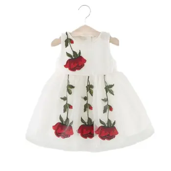 0-4 Rokov, Baby, Dievčatá Čipky Šaty Batoľa Detský Rose Flower Princess Tutu Party Šaty Letné Biele Sundress Deti Oblečenie