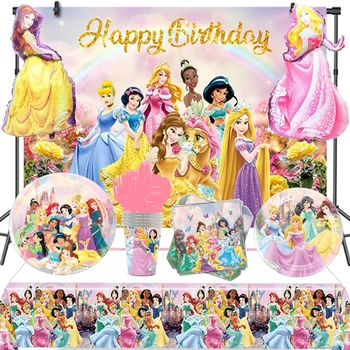 Disney Princezná Tému Cartoon Strany Jednorázový Riad Papierové Taniere Poháre Balón Hračka Dievča Narodeniny Dieťa Sprcha Dekor Dodávky