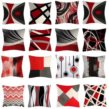 45*45 cm Abstraktné Vankúš Black Red Geometrické obliečok Gauč Domov Dekoratívne Vankúše Módne Vankúš