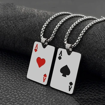 Lucky Ace Piková Srdce A Pánske Nehrdzavejúcej Ocele Náhrdelník Poker Prívesok pre Mužov Casino Šťastie, Hracie Karty Dropshipping