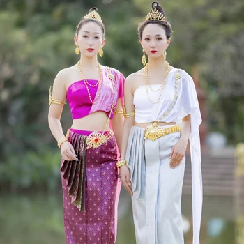 Thajský Šaty Ahom-Shan-Dai Custuome Ročníka Letnej Hrudníka Zábal Sexy Dámy Šatkou Úvz Hriech Thajsko Tradičné Oblečenie pre Ženy