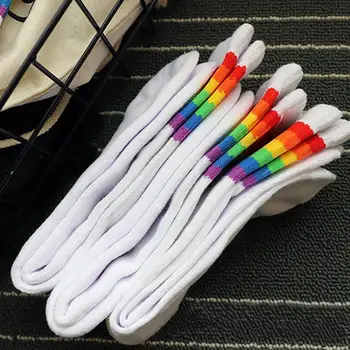 Zimné Rainbow Prekladané Bavlnené Ponožky Pre Ženy Black/White Šport Dievčatá College Ponožka Štýl Módy Drobet Rainbow Spodnej Strany L7W5