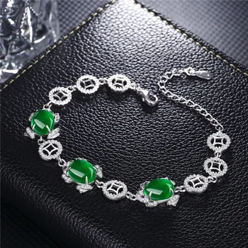 Prírodné Green Jade Chalcedony Kolo Náramok Achát 925 Strieborný Náhrdelník Módne Kúzlo Šperky Vyrezávané Amulet Darčeky pre Jej Ženy