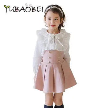 2021 Deti Oblečenie Sady Dievčatá Šaty + Čipky T Shirt 2 Ks Nastaviť Princezná Baby Girl Jeseň Nové Kórejské Oblečenie Pre Deti, Školy