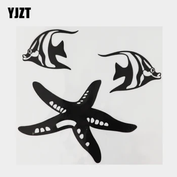 YJZT 15.2 CM×14.1 CM Osobnosti Hviezdice A Ryby Odtlačkový Auto Samolepky Vinyl Black/Silver 13D-1248
