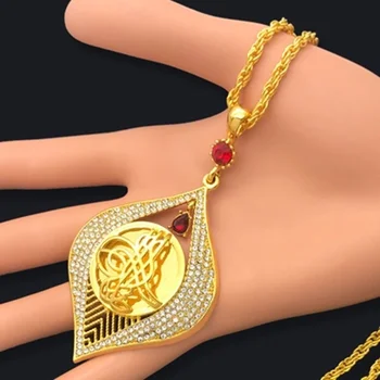 Náboženské Arabské Moslimské Rune Oko Tvar Prívesok Náhrdelník Ženy's Náhrdelník Bohemian Crystal Príveskom Vykladaným Príslušenstvo Šperky