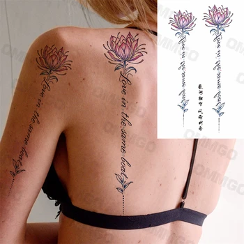 3D Lotus Písmená Späť Dočasné Tetovanie Pre Ženy, Dospelých Dievča Lily Falošné Tetovanie Nálepky Realistické Body Art Decoration Tetovanie Papier