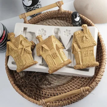 3D Mini Dom Scenérie Vianočné Cookie Cutter Súbor Cookie Biscuit Formy Ocele Gingerbread House Fondant Fréza Pečenie Nástroj