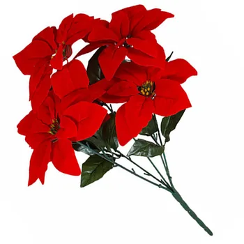 Nový 5 7 Pobočka Flanelové Umelé Veľké Červené Kvety Hlavu Kytice Vianočné Poinsettia Červený Kríky Kytice Vianočný Strom Ornament
