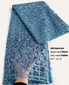 Módne Sky Blue francúzskej čipky 5 Metrov Vyšívané Afriky inšpiroval oka textílie pre Nigérijský Ghana bežné príležitostné nosenie