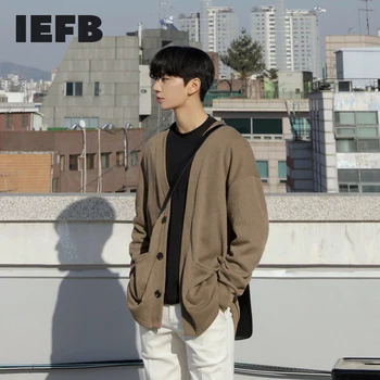 IEFB / oblečenie pre mužov jeseň cardigan sveter voľné kórejský štýl moderný ľahký vonkajšie nosenie singel svojim kintted top Y3922