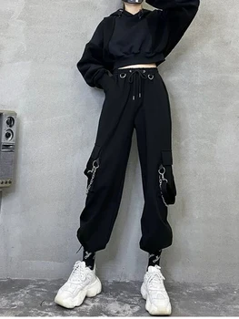 Emo Mužov Japonský Harajuku Streetwear Cargo Nohavice Reťazca Gotický Žena Tepláky Joggers Techwear Hárem Hip Hop Oblečenie Nohavice