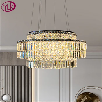 Luxusné Moderné Krištáľový Luster Pre Obývacia Izba Kolo Chrome Závesné Svietidlo Spálňa Domáce Dekorácie cristal Led Žiarovky